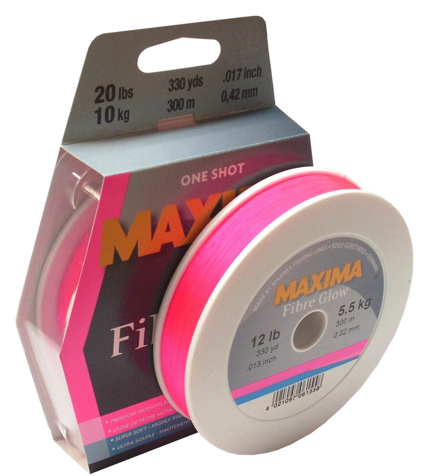 MAXIMA FIBRE GLOW ONE SHOT MONO LINE 300m - 20lb 1 MAXIMA FIBRE GLOW ONE SHOT MONO LINE 300m - 20lb
