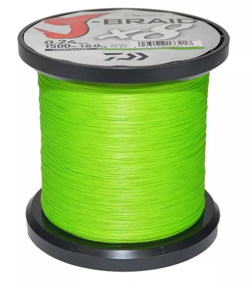 DAIWA J BRAID X8 BRAID LINE 1500m CHARTREUSE - 30lb 1 DAIWA J BRAID X8 BRAID LINE 1500m CHARTREUSE - 30lb